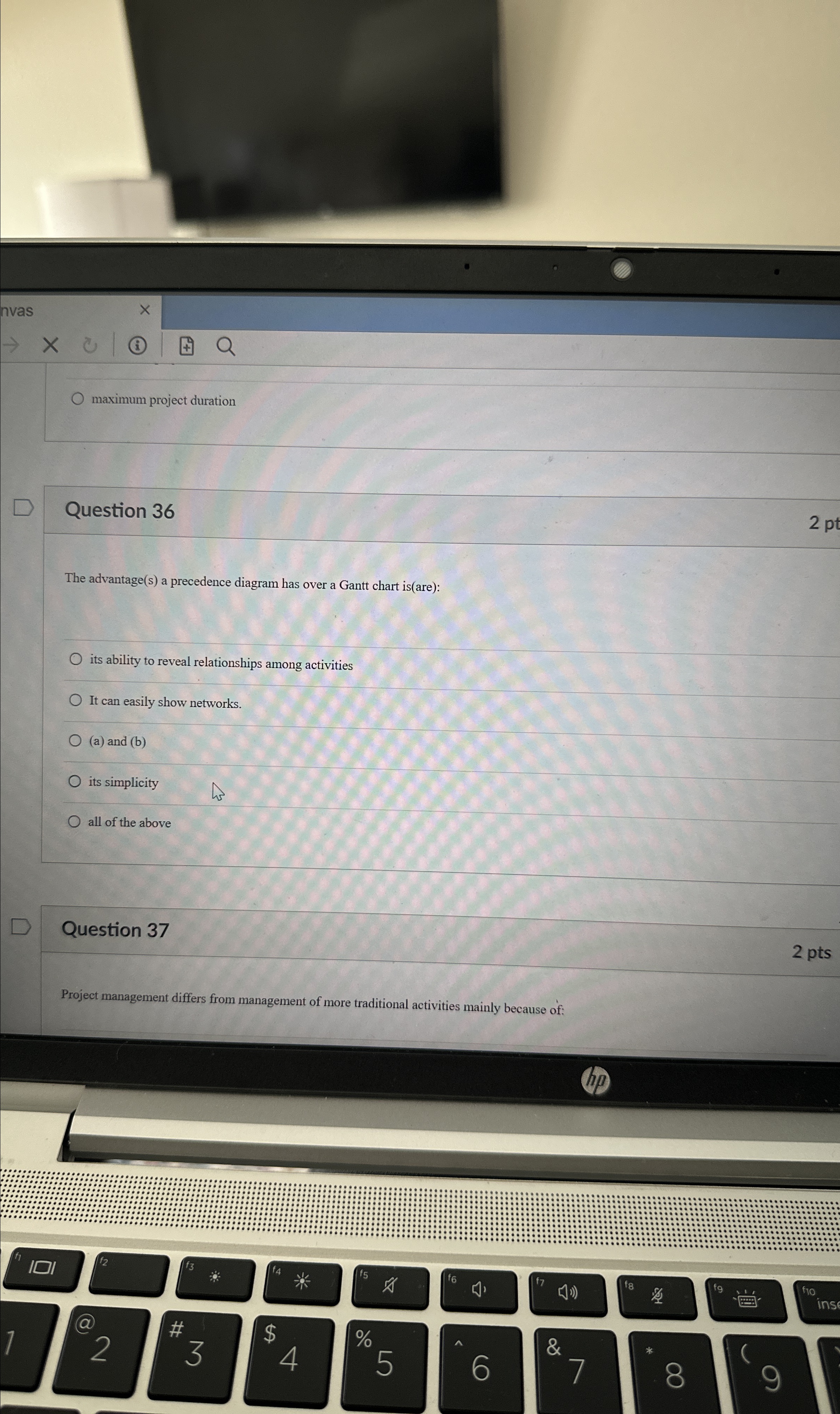 maximum project duration Question 36 2pt The advantage(s) a precedence diagram