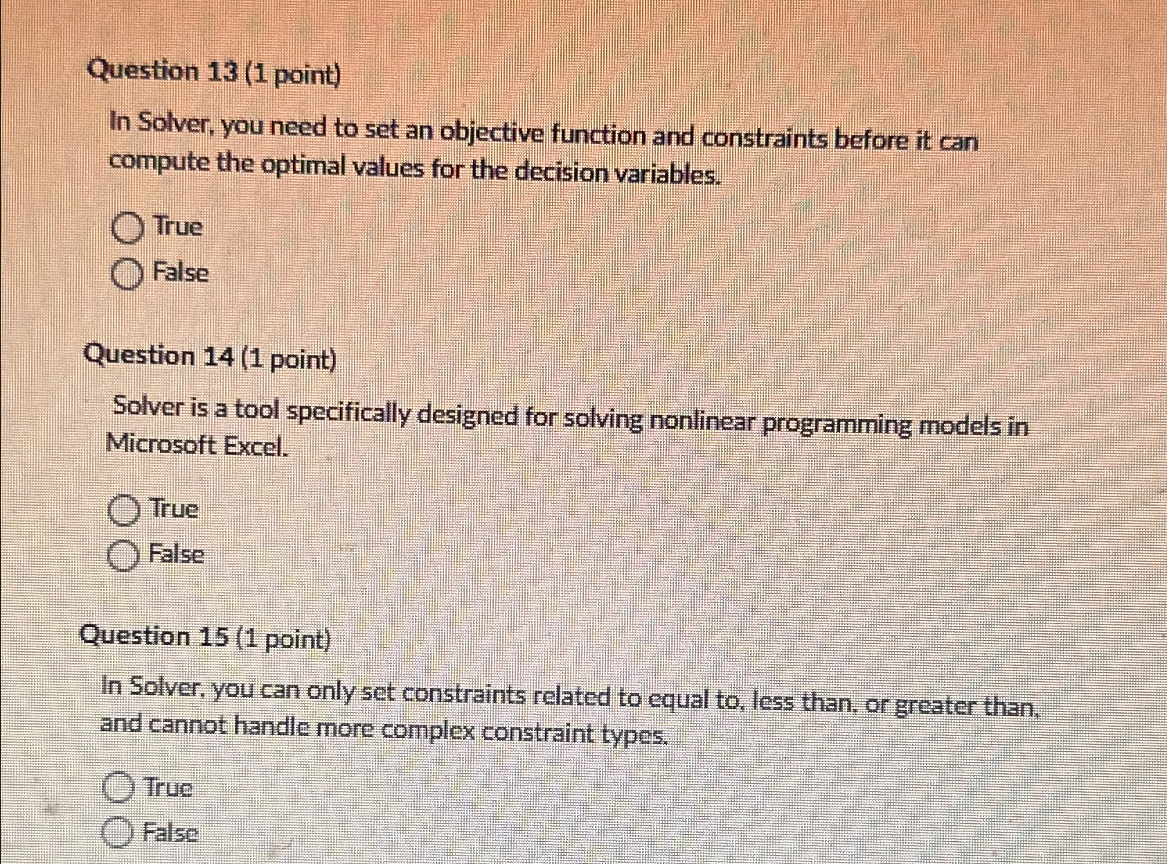  Question 13(1 point) In Solver, you need to set an objective