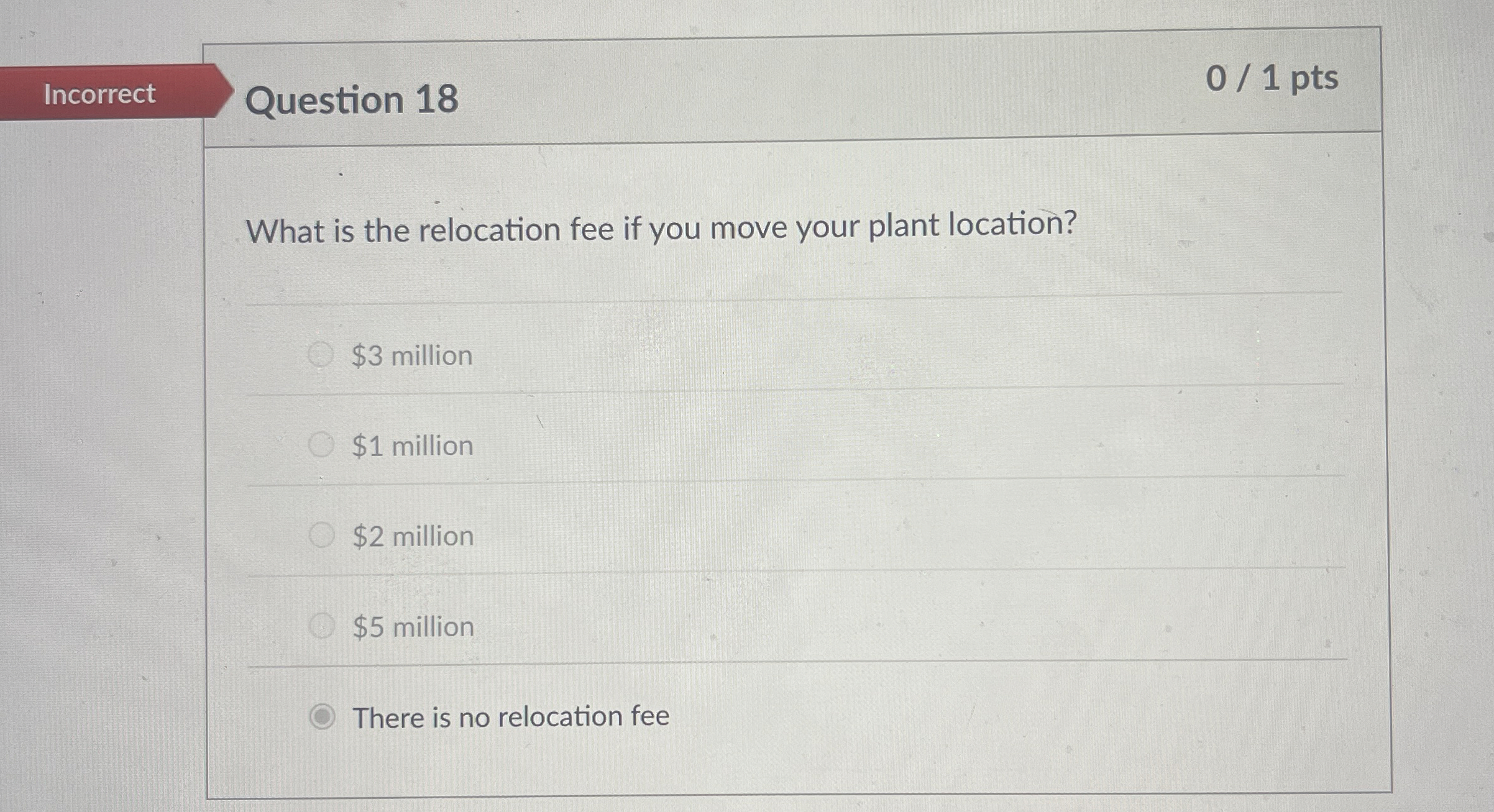  Incorrect Question 18 01 pts What is the relocation fee if