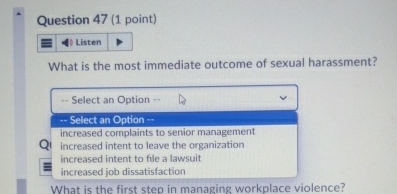  Question 47(1 point) What is the most immediate outcome of sexual