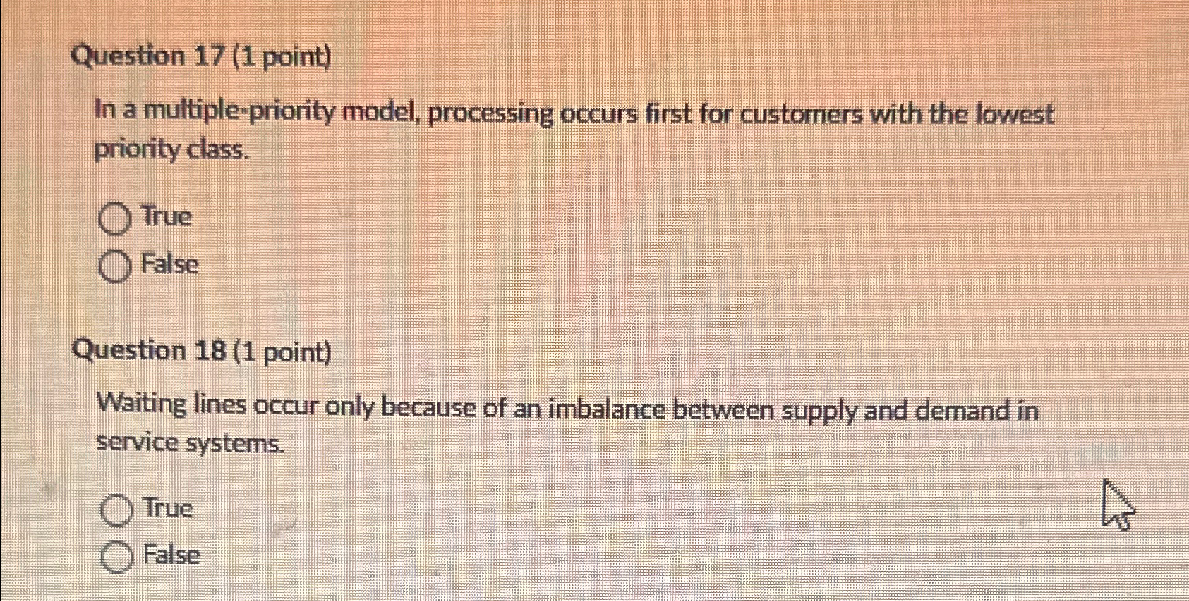  Question 17(1 point) In a multiple-priority model, processing occurs first for