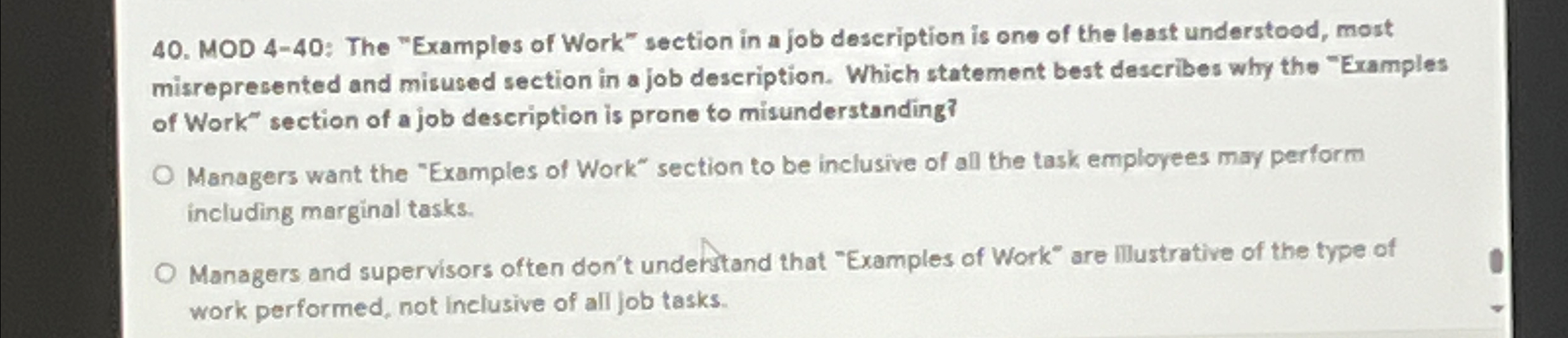  MOD 4-40: The "Examples of Work" section in a job description
