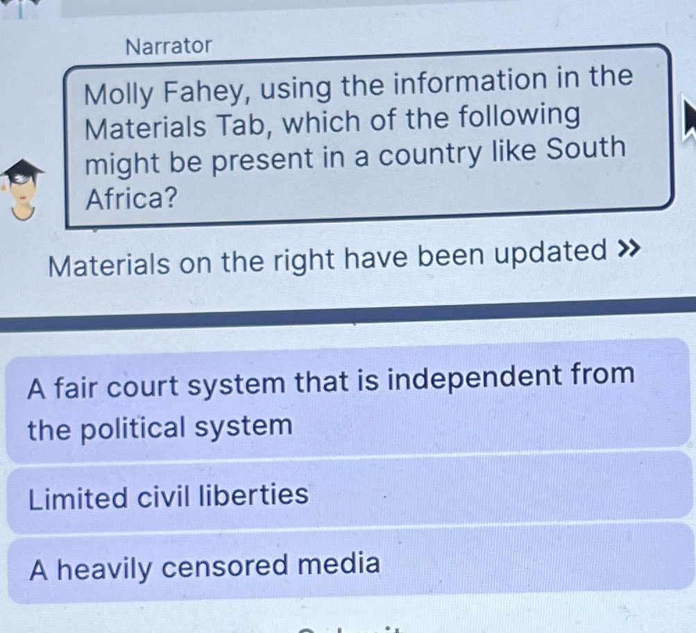  Narrator Molly Fahey, using the information in the Materials Tab, which