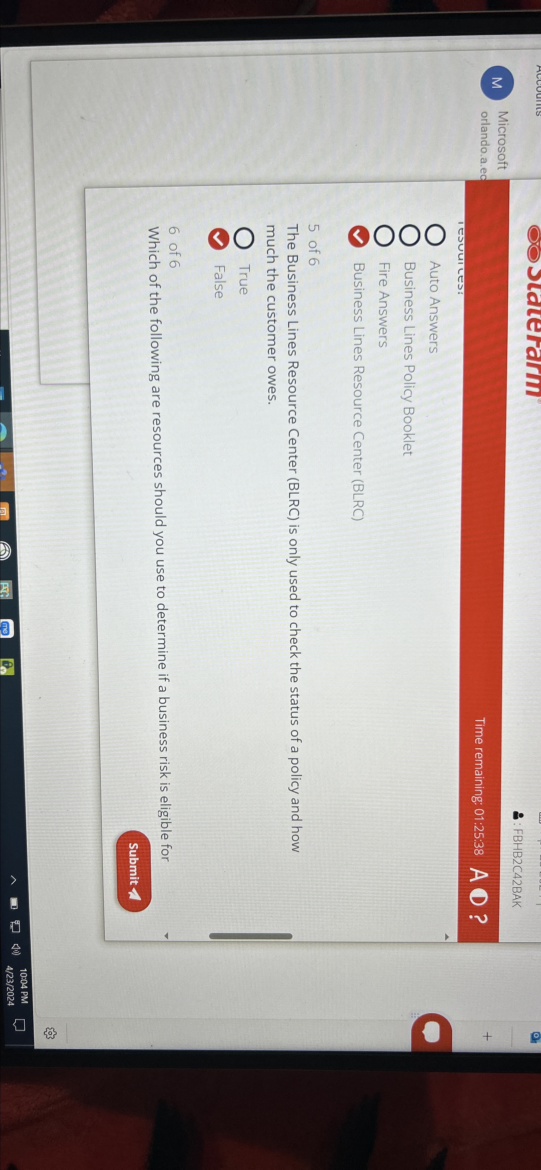  ACCOUTIS M Microsoft : FBHB2C42BAK orlando.a.eo Time remaining: 01:25:38A? Auto Answers