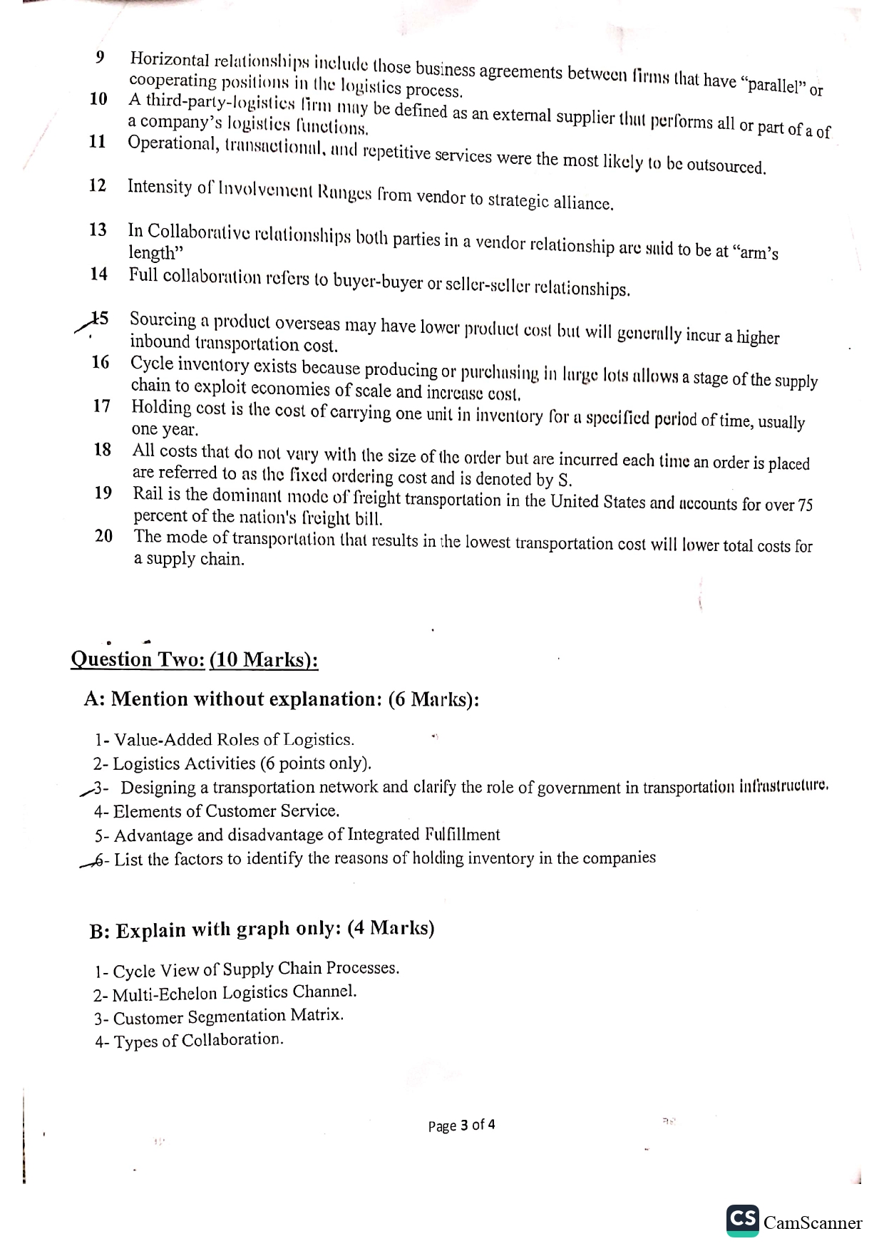  Question Two: (10Marks) : A: Mention without explanation: (6 Marks): 1-