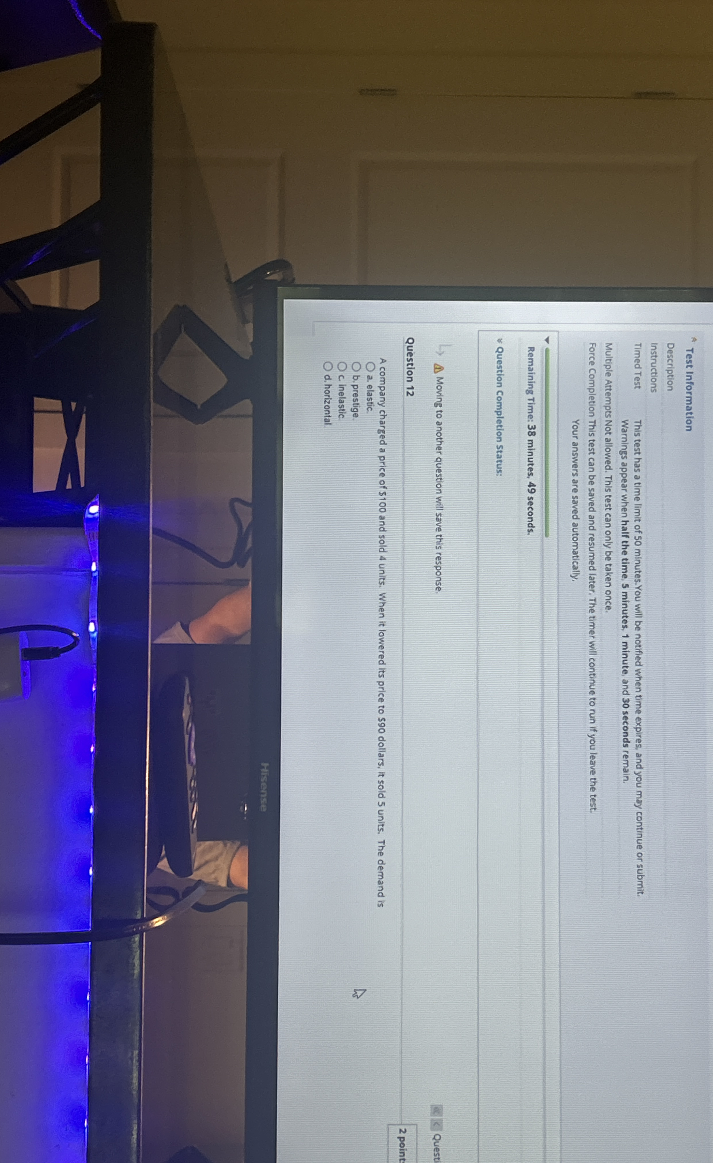  A Test Information Description Instructions Timed Test This test has a