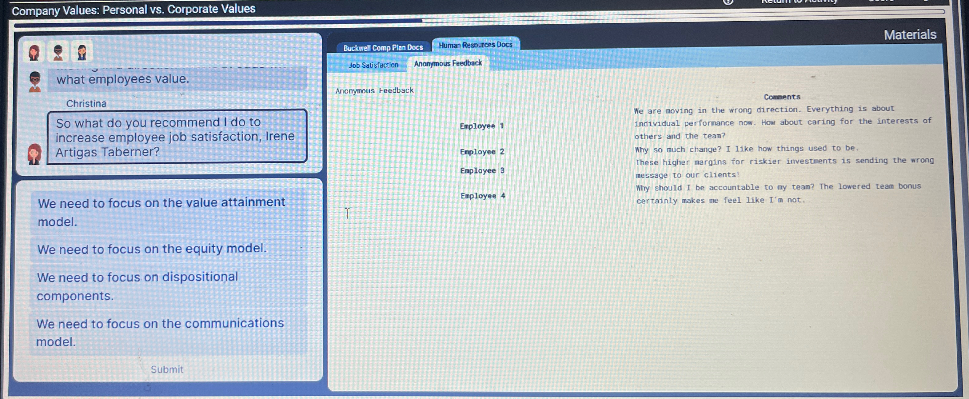  Company Values: Personal vs. Corporate Values Materials Buckwell Comp Plan Docs