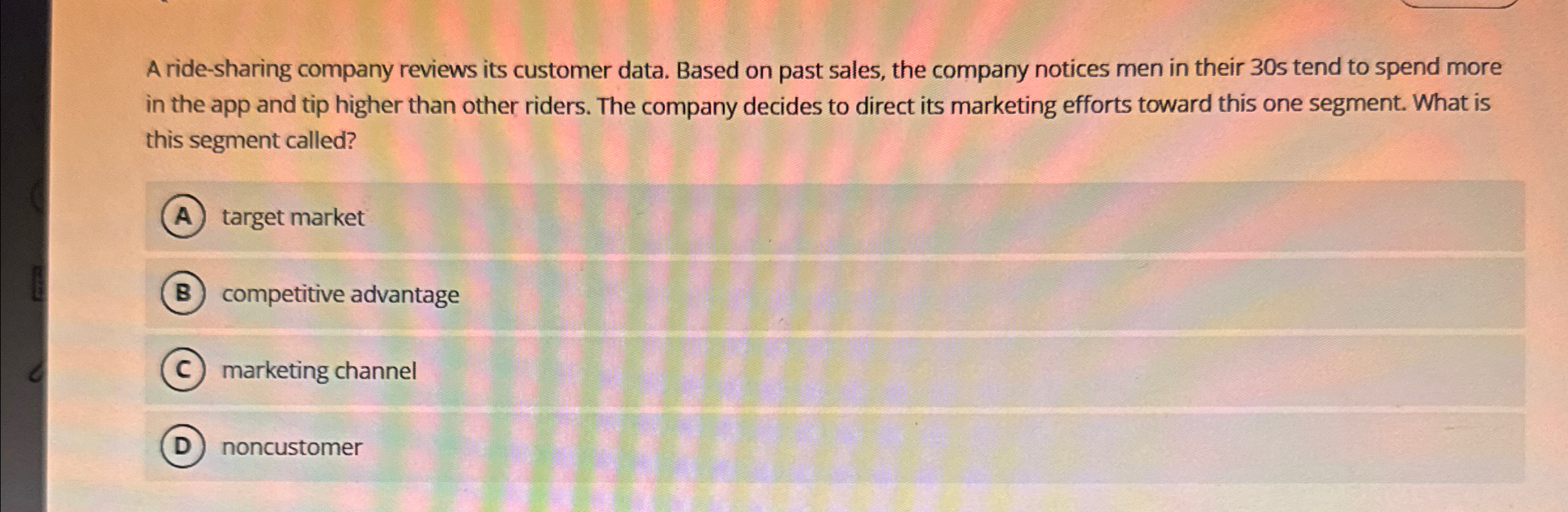  A ride-sharing company reviews its customer data. Based on past sales,