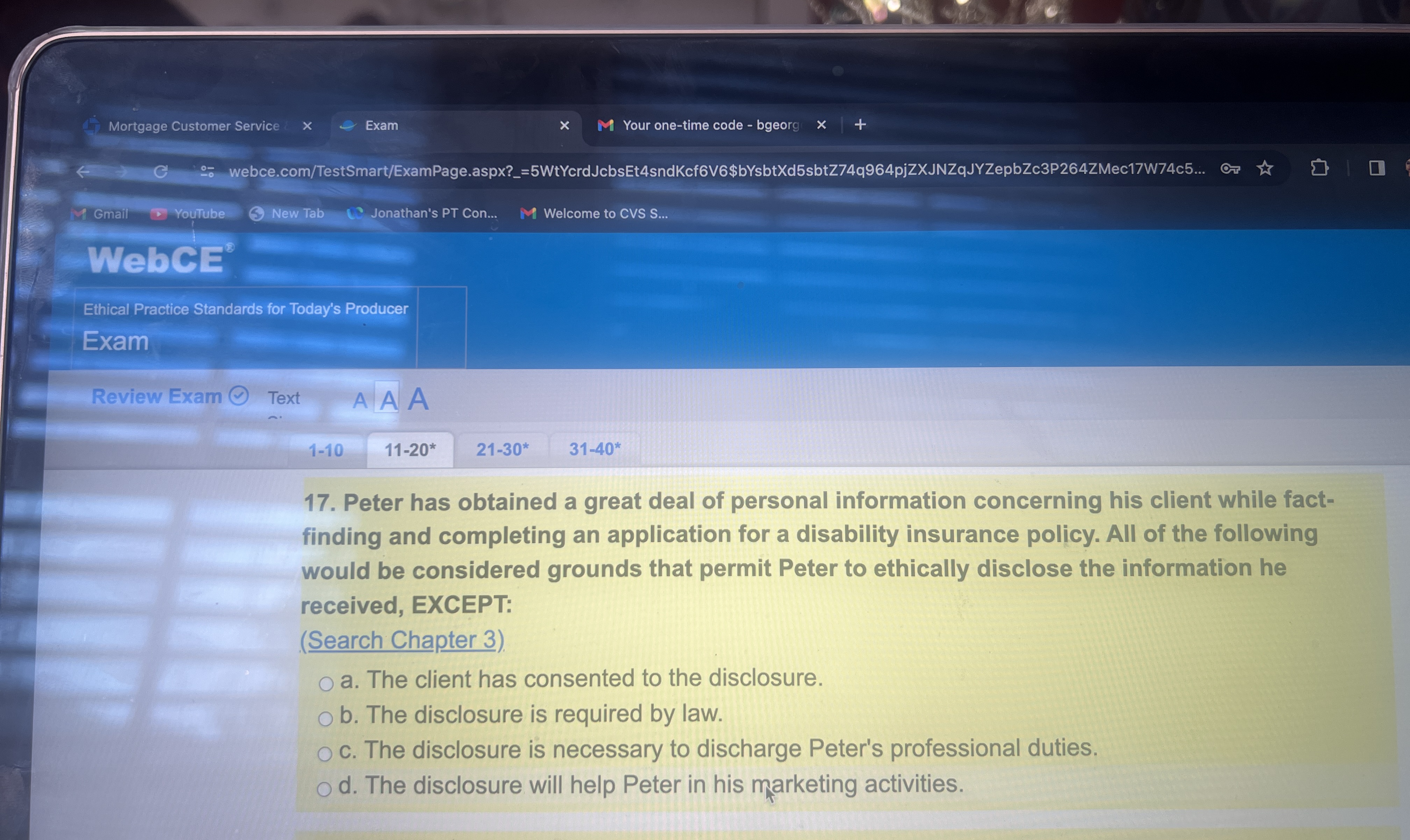  Mortgage Customer Service Exam Your one-time code - bgeorg webce.com/TestSmart/ExamPage.aspx?_=5WtYcrdJcbsEt4sndKcf6V6$bYsbtXd5sbtZ74q964pjZXJNZqJYZepbZc3P264ZMec17W74c5... Gmail