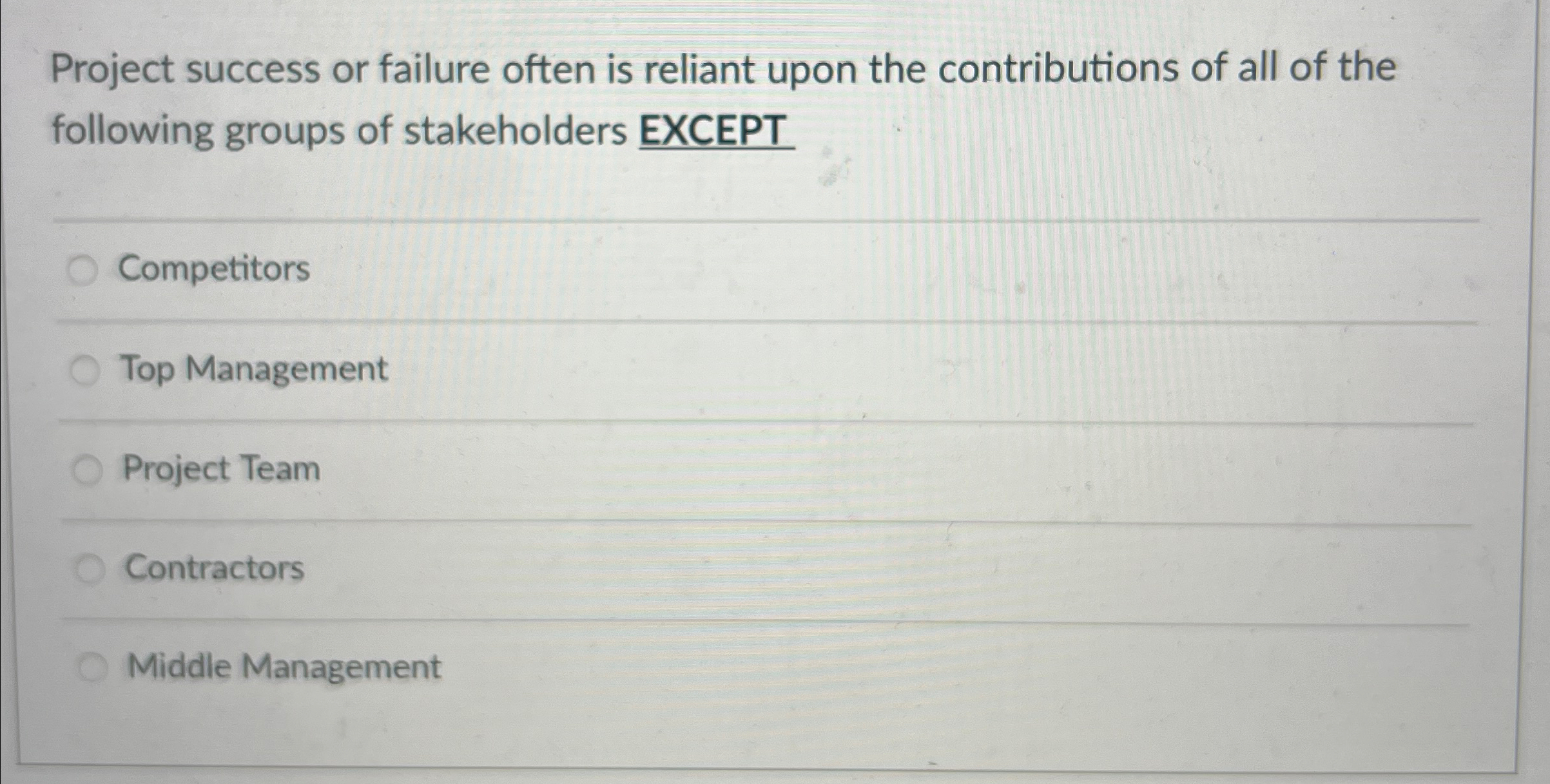  Project success or failure often is reliant upon the contributions of