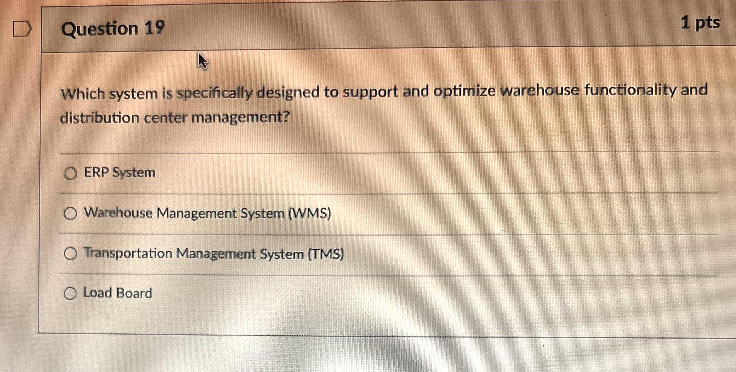  Question 19 1 pts Which system is specifically designed to support