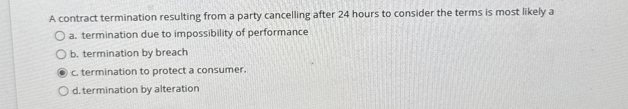  A contract termination resulting from a party cancelling after 24 hours