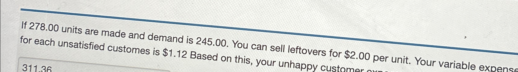  If 278.00 units are made and demand is 245.00. You can