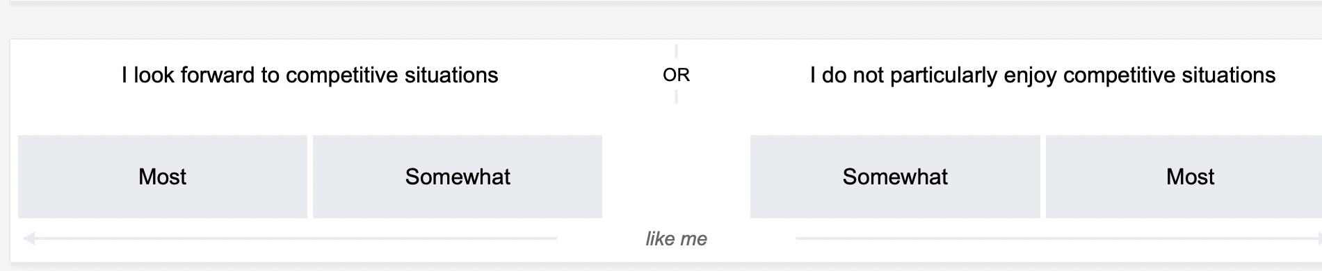  I look forward to competitive situations OR I do not particularly