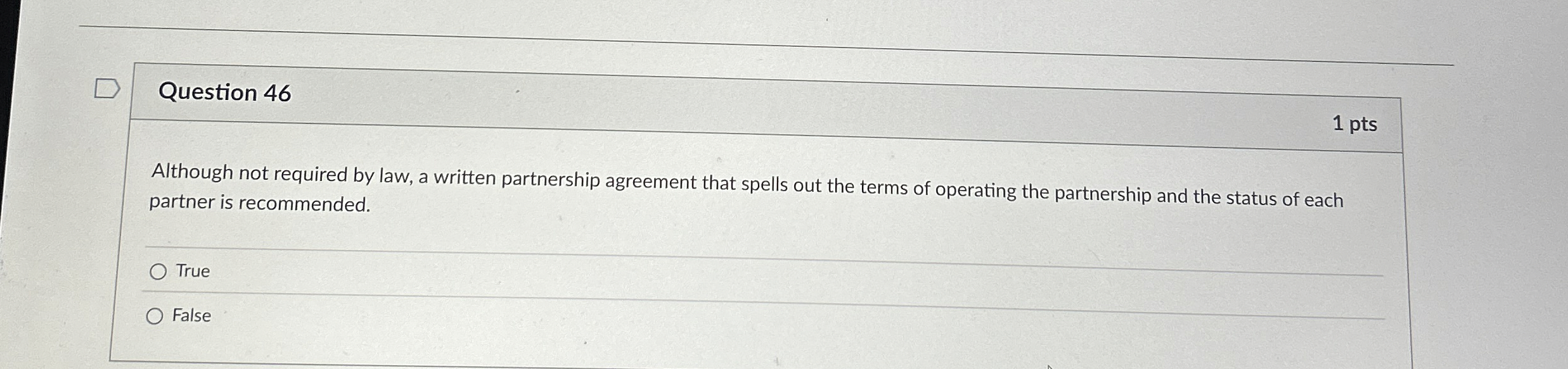  Question 46 Although not required by law, a written partnership agreement