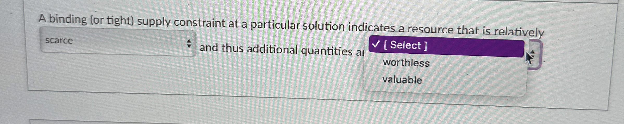  A binding (or tight) supply constraint at a particular solution indicates