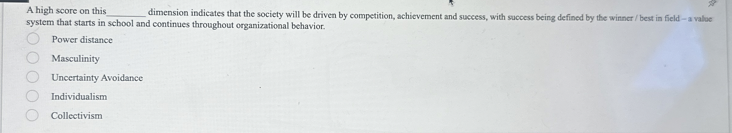  A high score on this. q, dimension indicates that the society