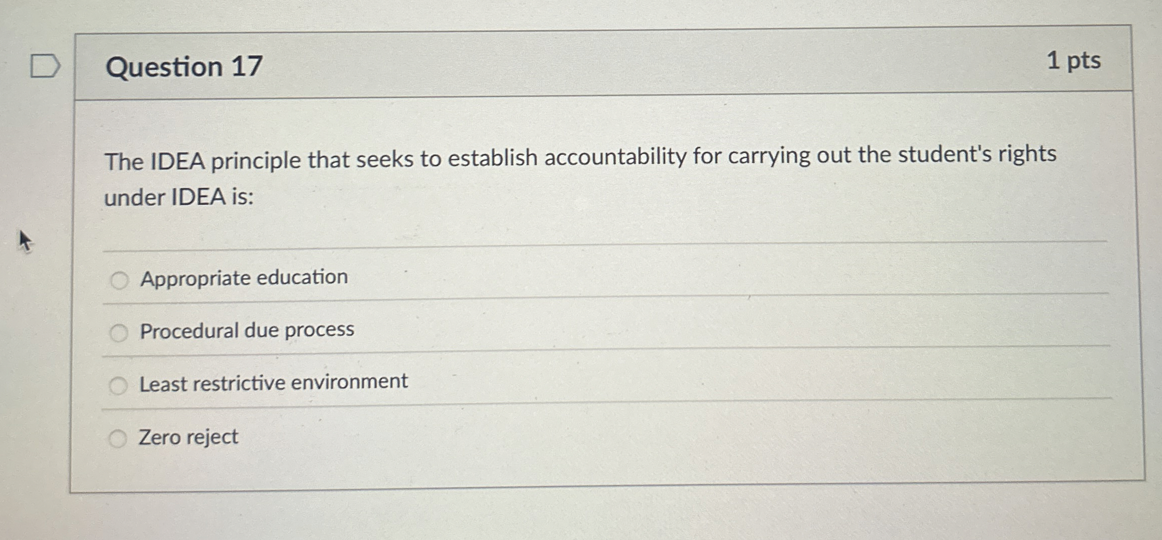  Question 17 1 pts The IDEA principle that seeks to establish