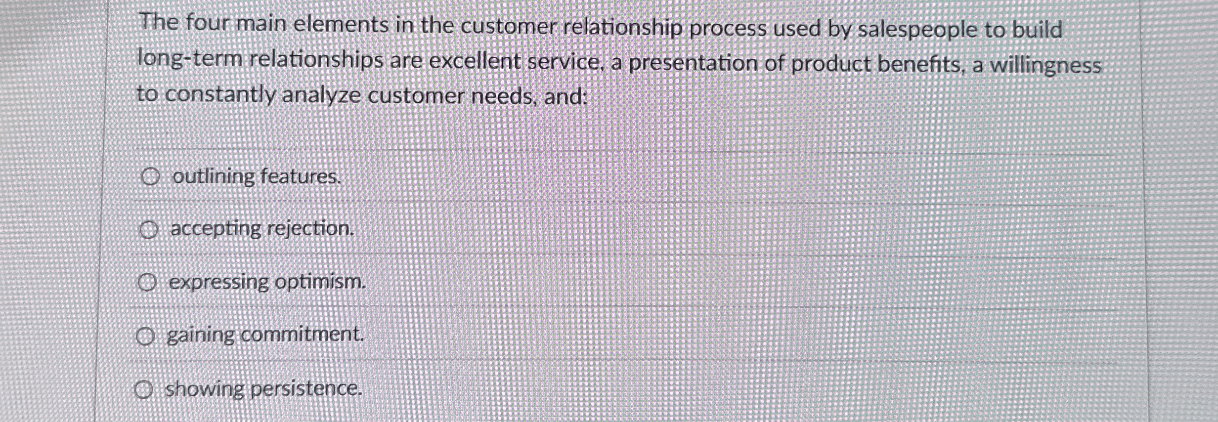  The four main elements in the customer relationship process used by