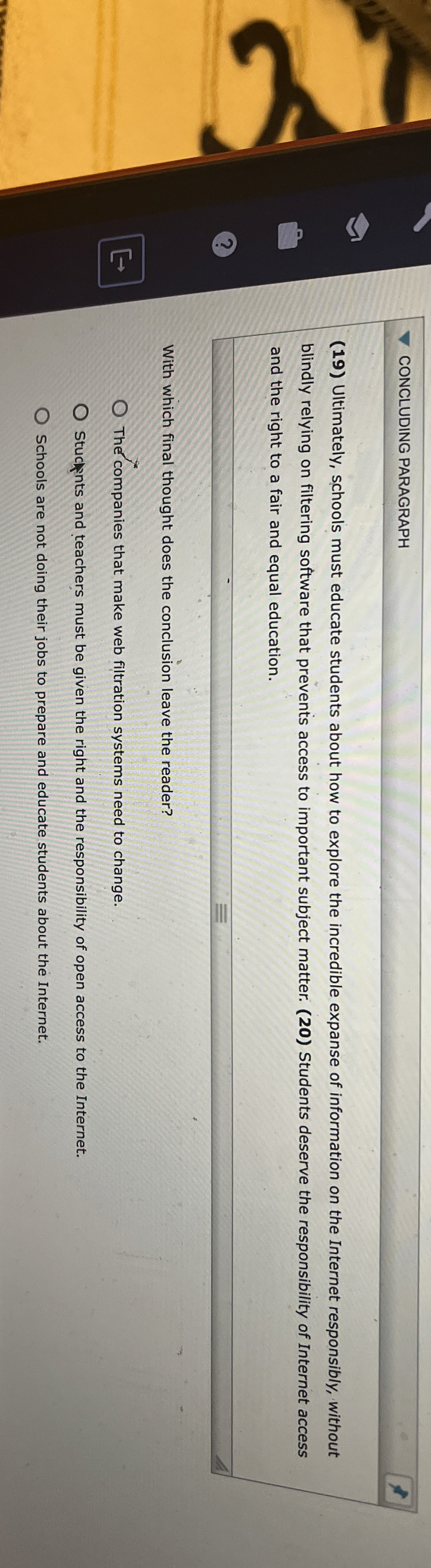  CONCLUDING PARAGRAPH (19) Ultimately, schools must educate students about how to