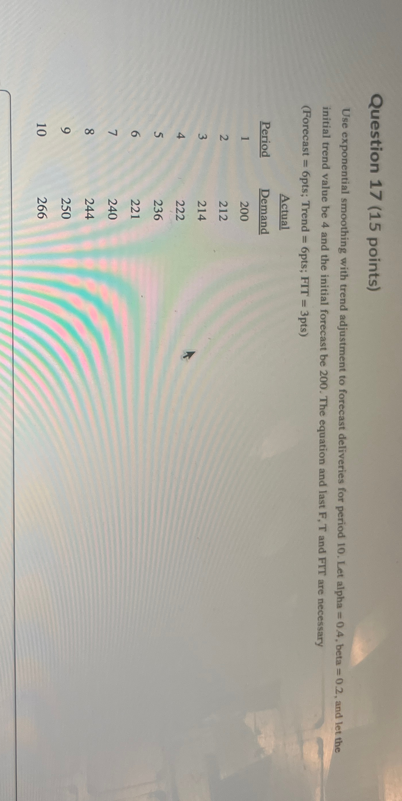  Question 17(15 points) Use exponential smoothing with trend adjustment to forecast