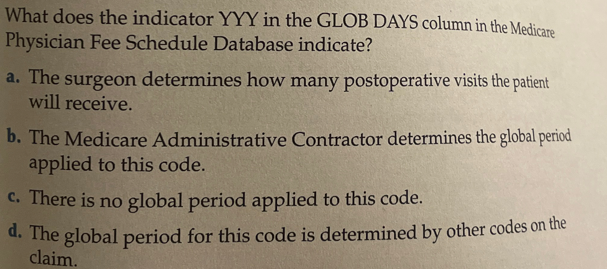  What does the indicator YYY in the GLOB DAYS column in