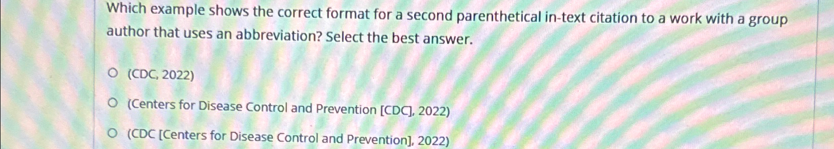  Which example shows the correct format for a second parenthetical in-text