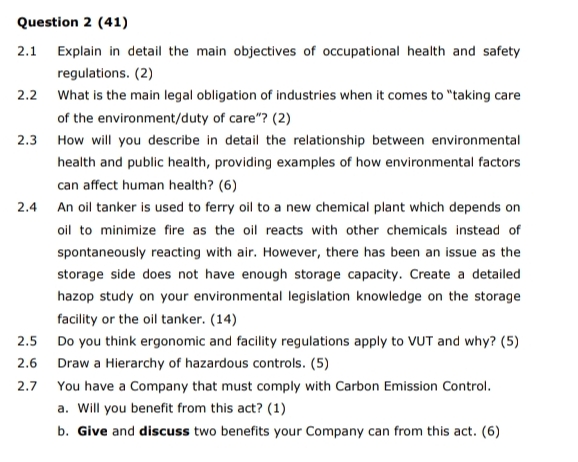  Question 2(41) 2.1 Explain in detail the main objectives of occupational