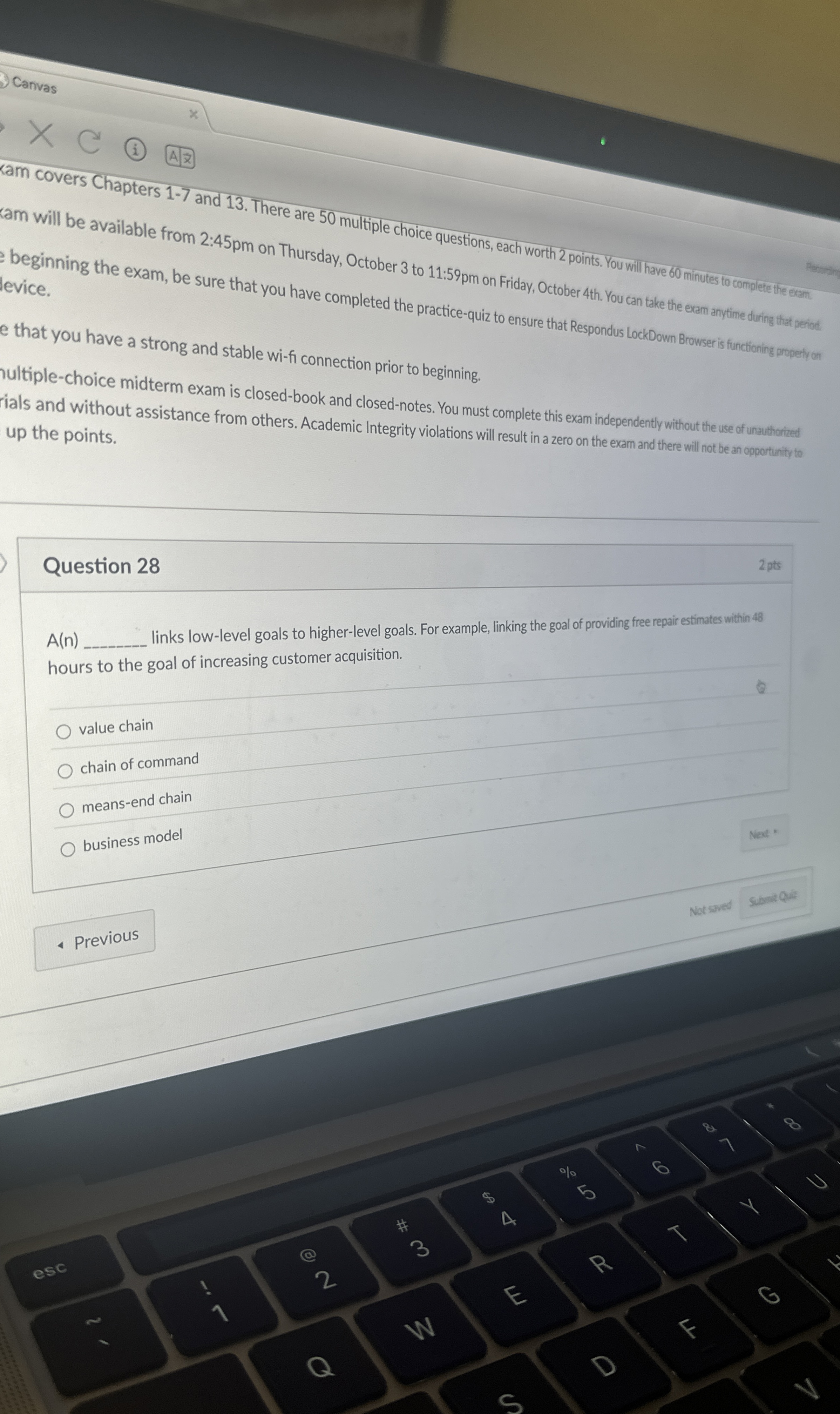  Question 28 A(n) links low-level goals to higher-level goals. For example,