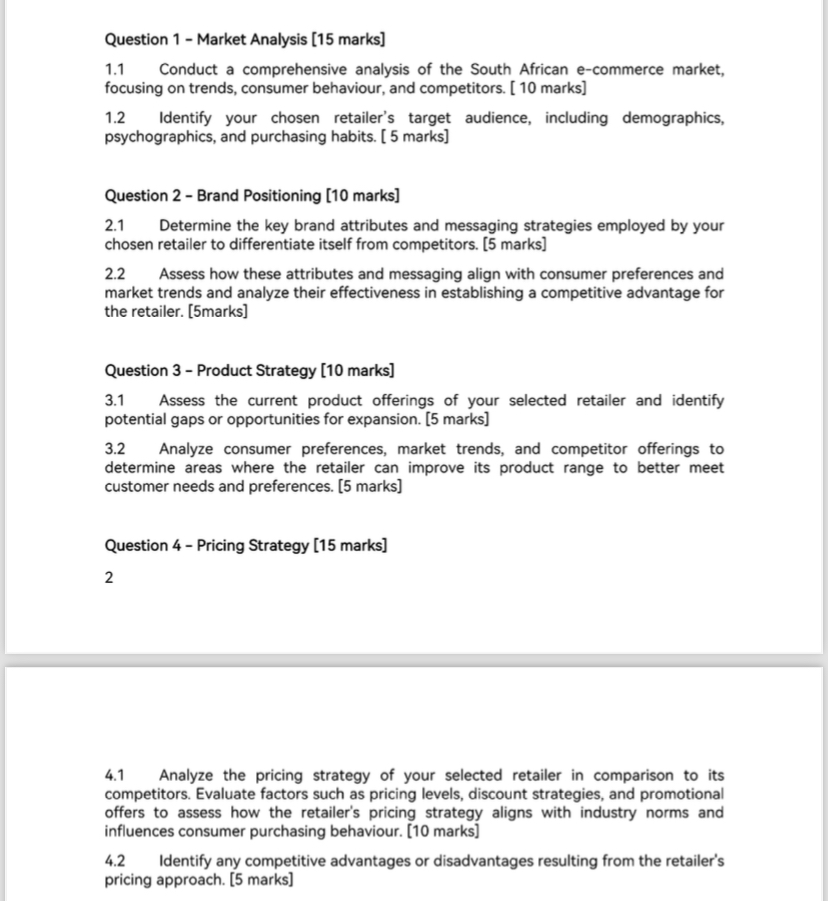  Question 1- Market Analysis [15 marks] 1.1 Conduct a comprehensive analysis