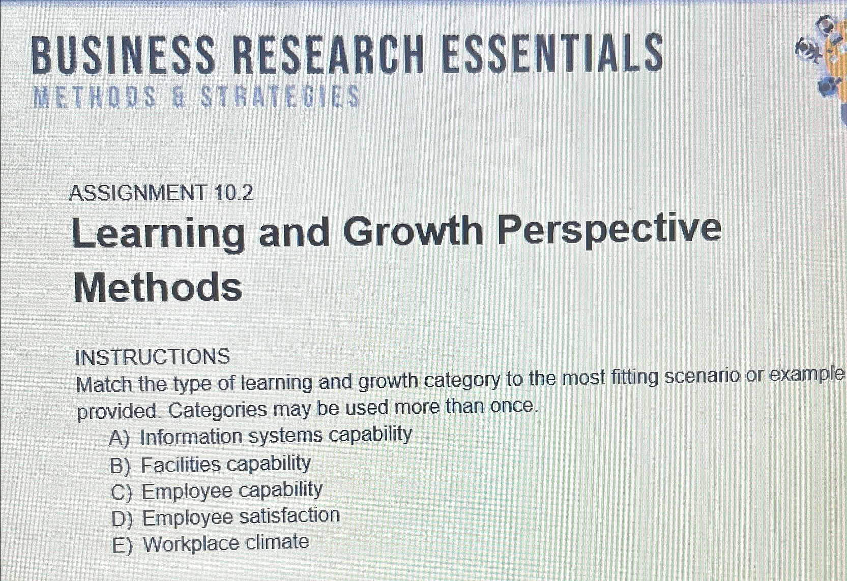  BUSINESS RESEARCH ESSENTIALS METHODS & STRATEGLES ASSIGNMENT 10.2 Learning and Growth