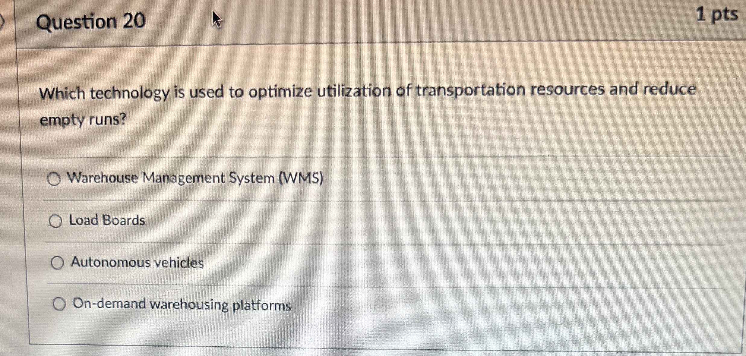  Question 20 1 pts Which technology is used to optimize utilization