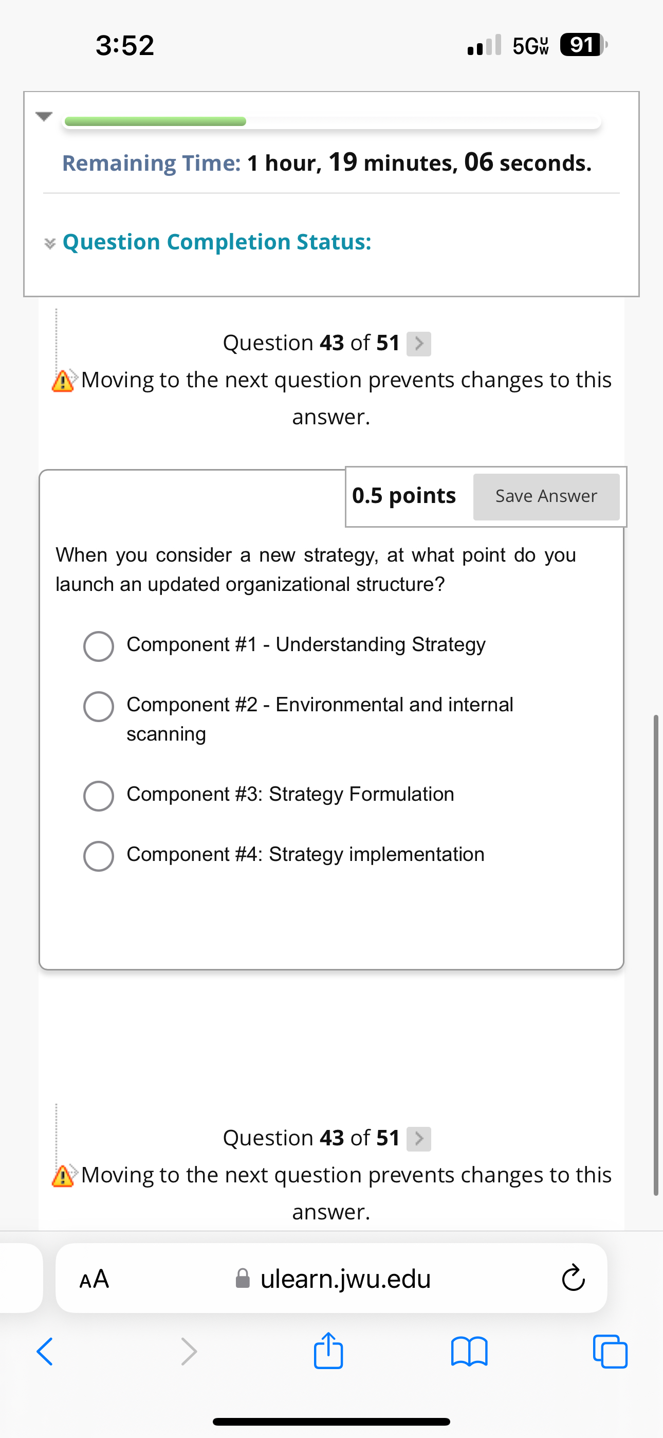  3:52 5Gwu 91 Remaining Time: 1 hour, 19 minutes, 06 seconds.