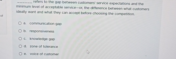  q, refers to the gap between customers' service expectations and the