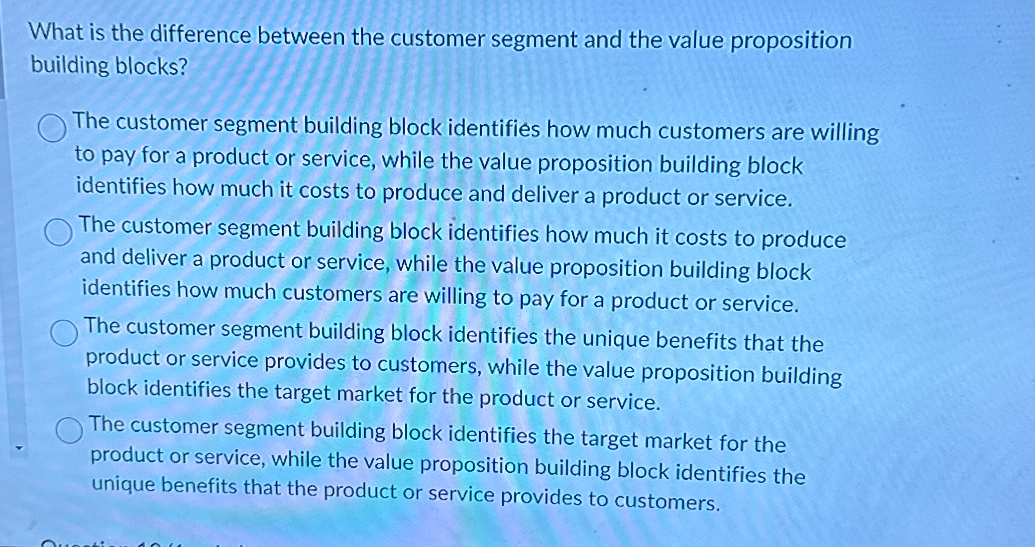  What is the difference between the customer segment and the value