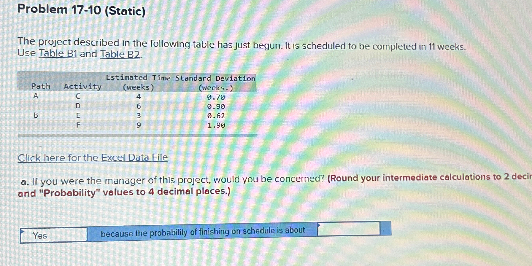  Problem 17-10(Static) The project described in the following table has just