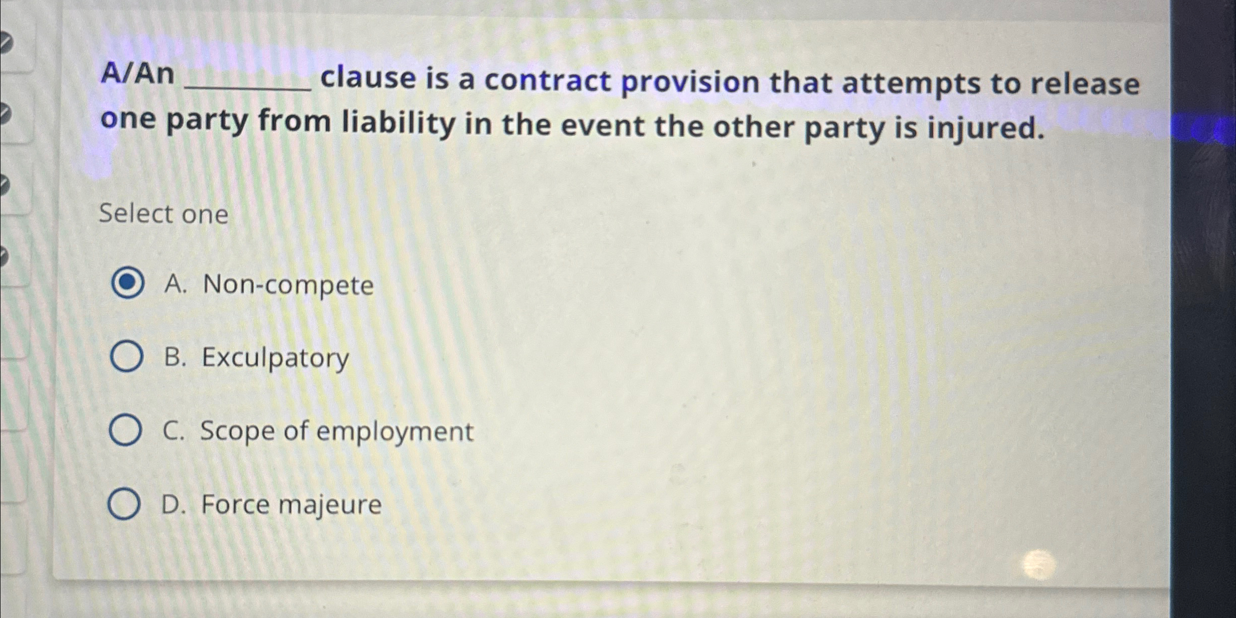  A/An q, clause is a contract provision that attempts to release