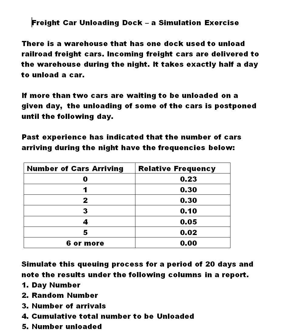  Freight Car Unloading Dock - a Simulation Exercise There is a