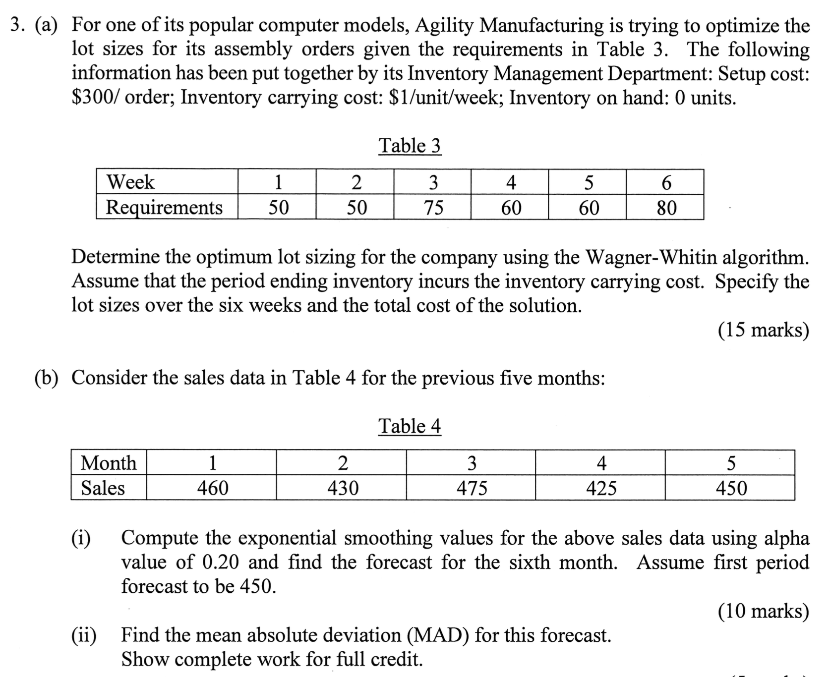  (a) For one of its popular computer models, Agility Manufacturing is