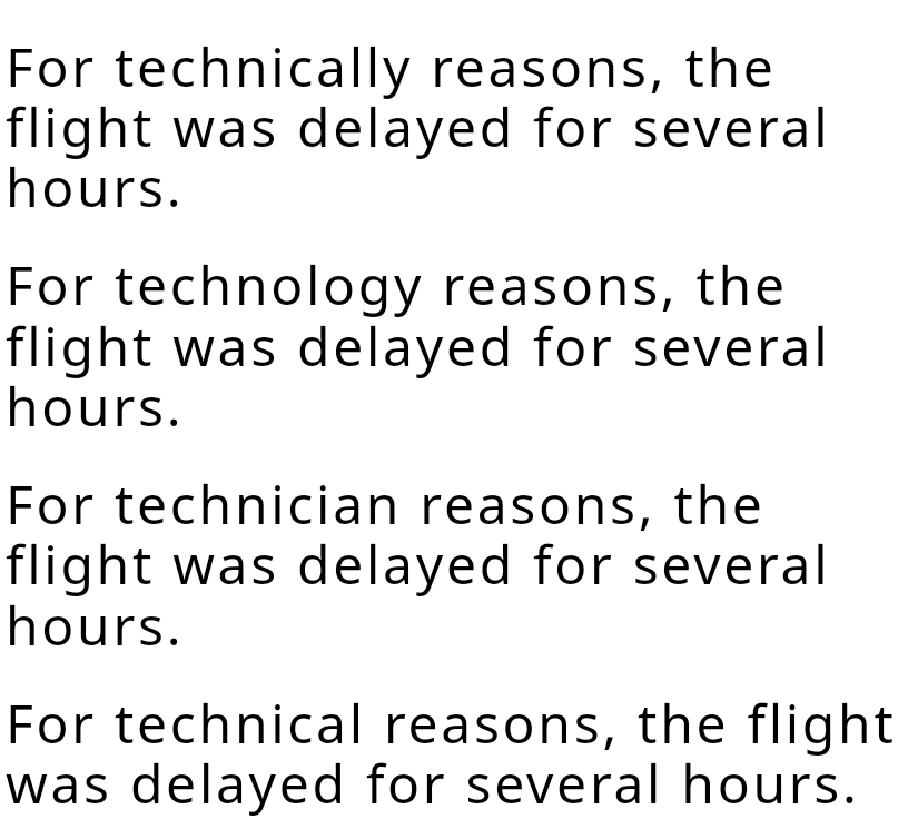  For technically reasons, the flight was delayed for several hours. For