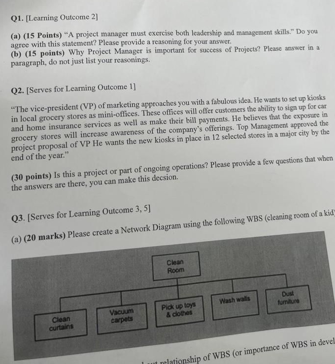 Q1.[Learning Outcome 2] (a)(15 Points) "A project manager must exercise both