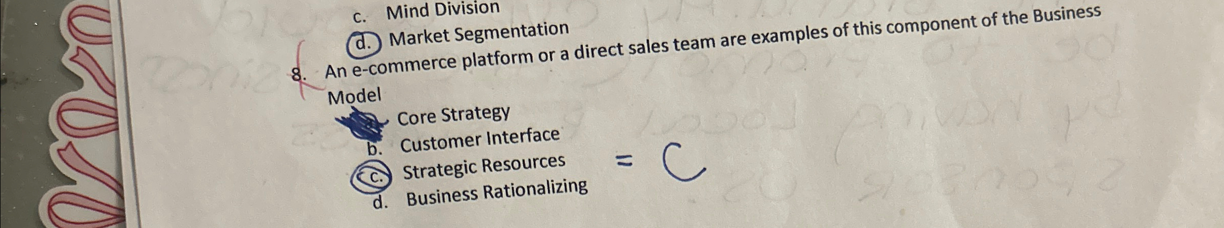  c. Mind Division d. Market Segmentation 8. An e-commerce platform or