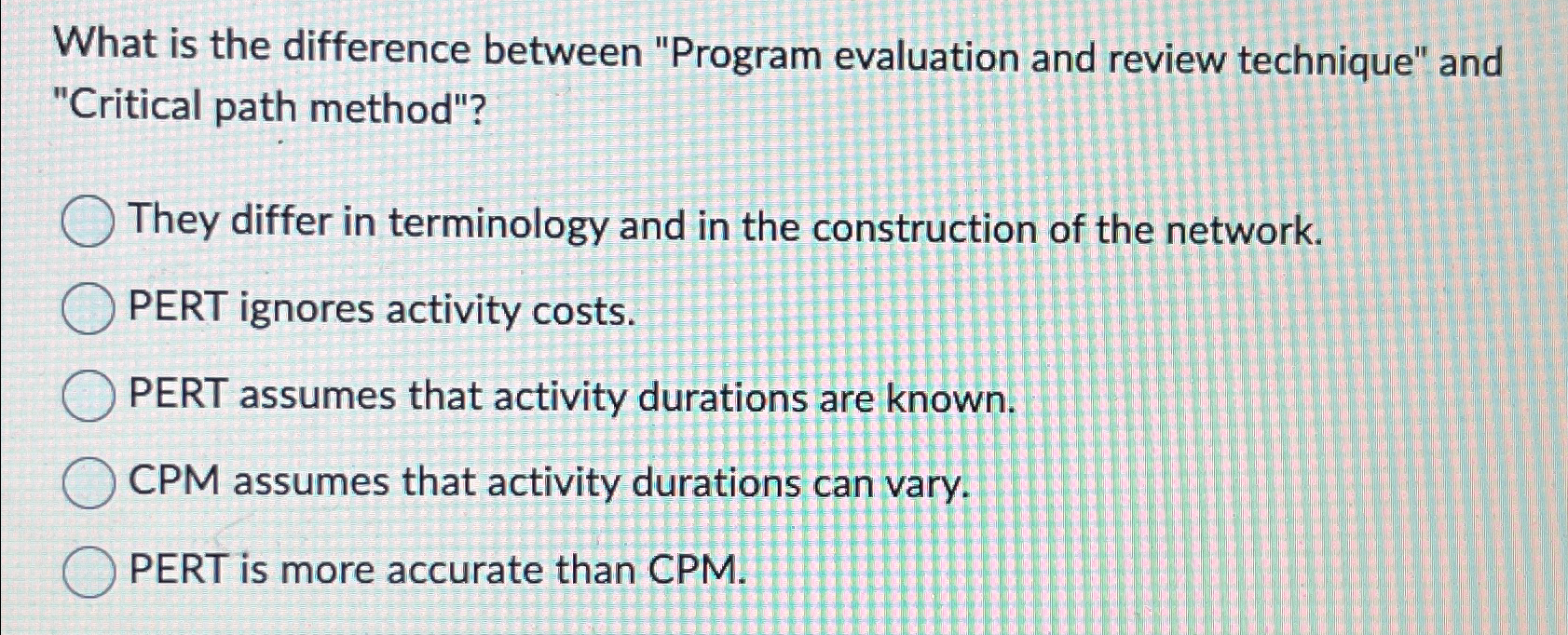  What is the difference between "Program evaluation and review technique" and