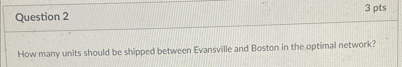  Question 2 3pts How many units should be shipped between Evansville