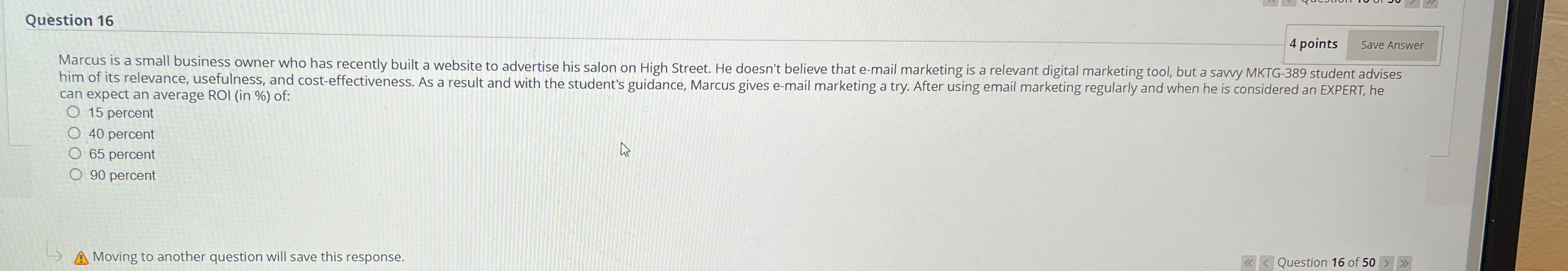  Question 16 4 points can expect an average ROI (in %)