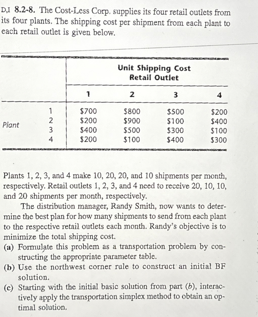  D,I 8.2-8. The Cost-Less Corp, suppiies its four retail outlets from