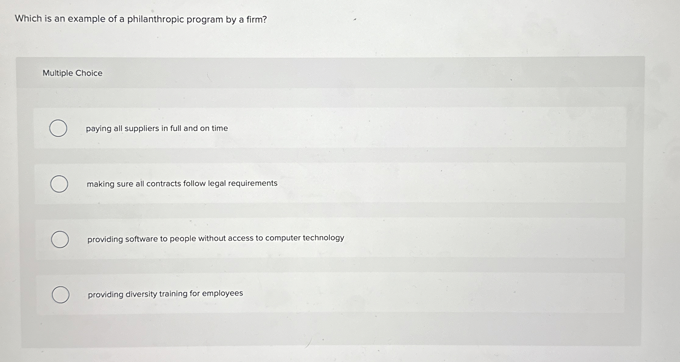  Which is an example of a philanthropic program by a firm?