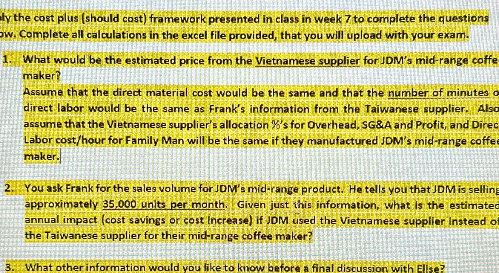  ly the cost plus (should cost) framework presented in class in