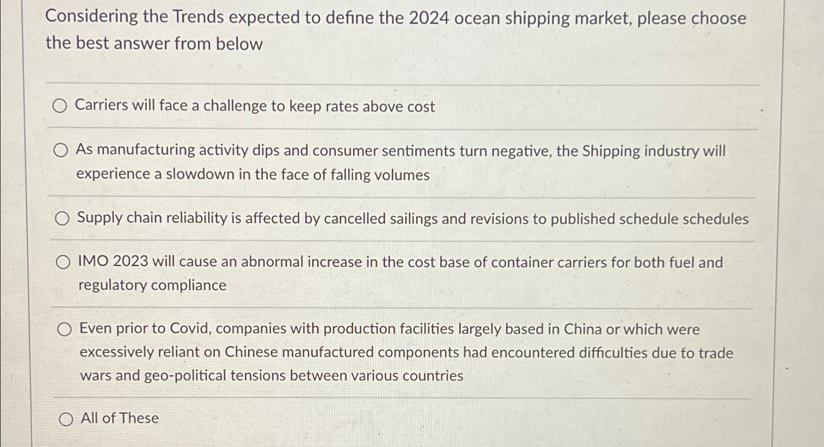  Considering the Trends expected to define the 2024 ocean shipping market,