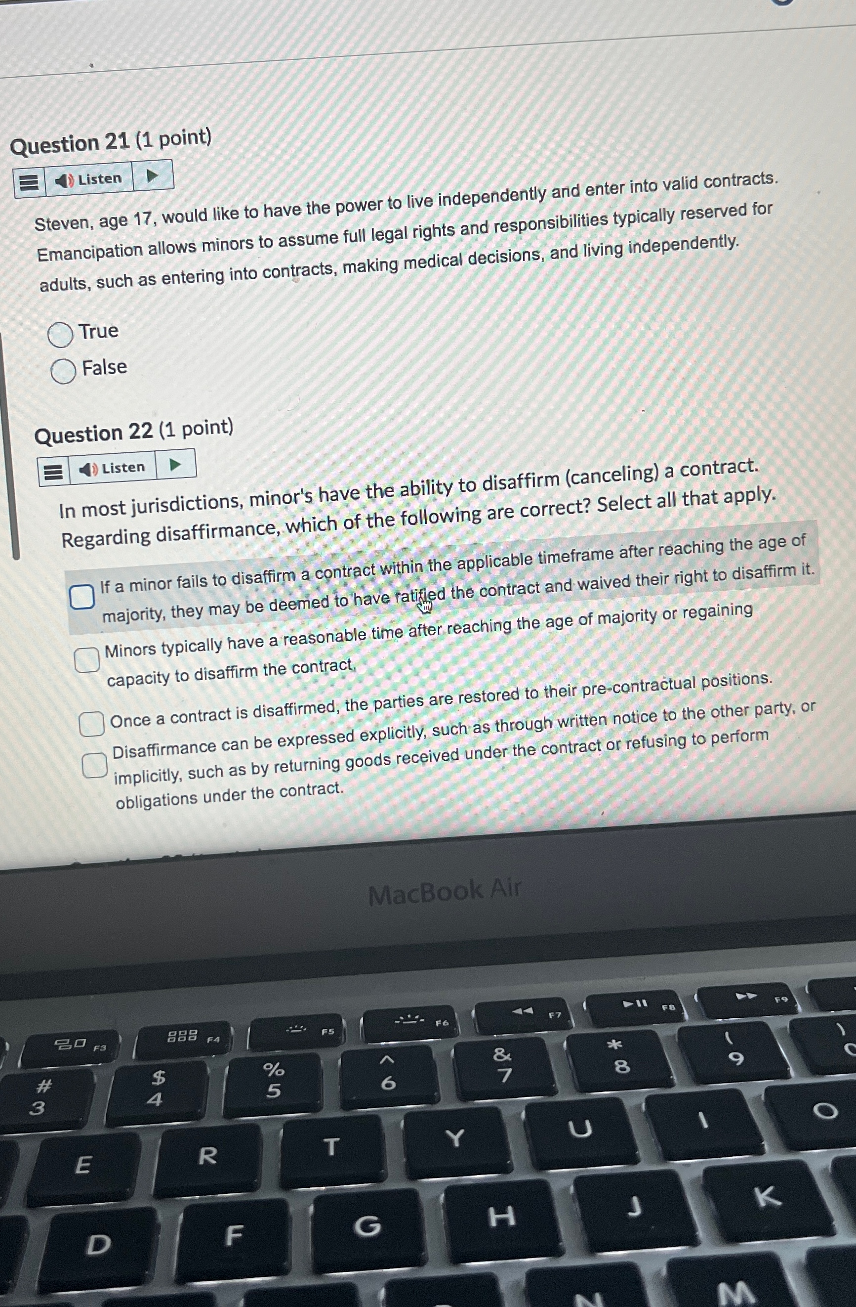  Question 21(1 point) Listen Steven, age 17, would like to have